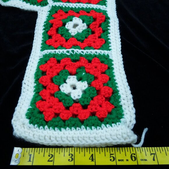 Vintage 15" Handmade Crocheted Granny Square Christmas Stocking Red Green - Picture 5 of 5